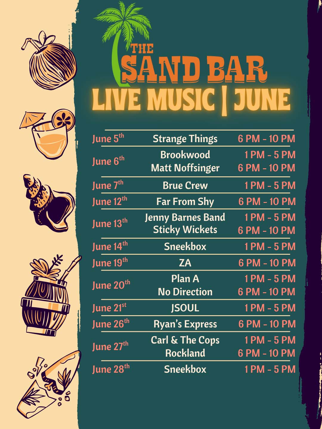 Sawmill Sand Bar Live Music 2026 3-4 - Sand Bar Live Music - June 2026